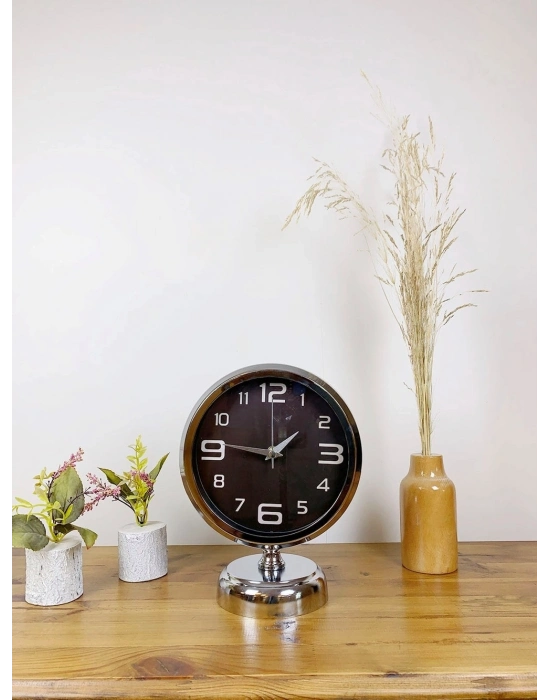 ® Krom Metal Tasarım Masa Saati 25×20 cm