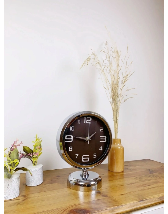 ® Krom Metal Tasarım Masa Saati 25×20 cm