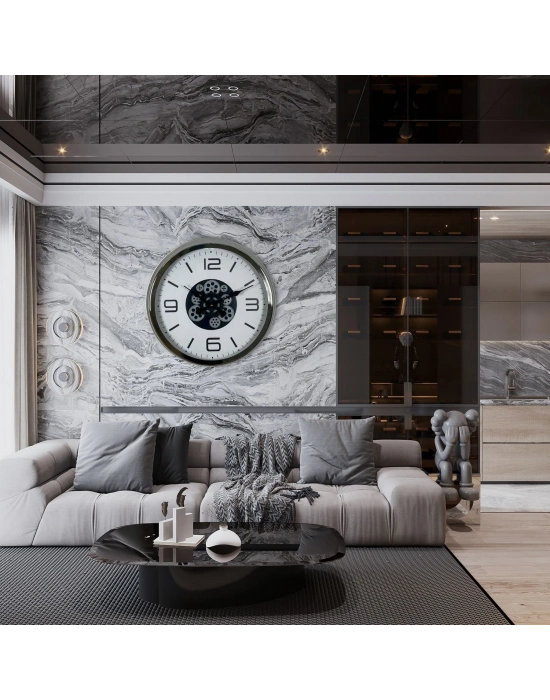 ® Krom Modern 60 Cm Çarklı Duvar Saati