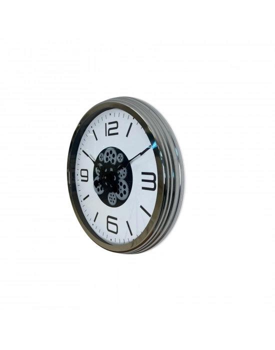 ® Krom Modern 60 Cm Çarklı Duvar Saati