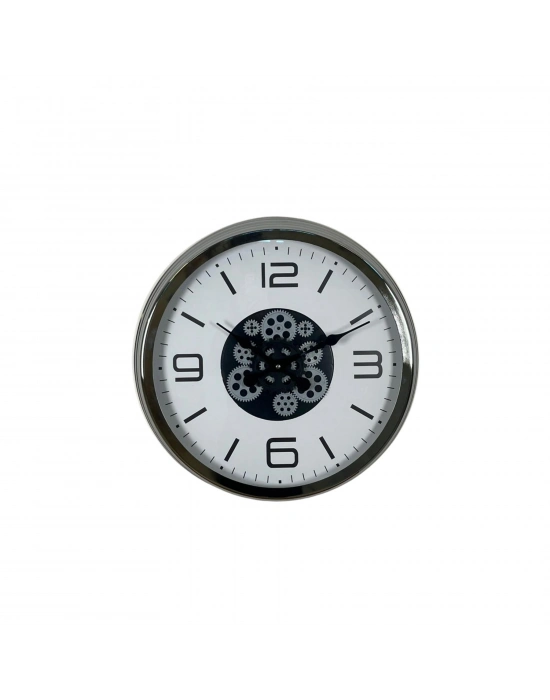 ® Krom Modern 60 Cm Çarklı Duvar Saati