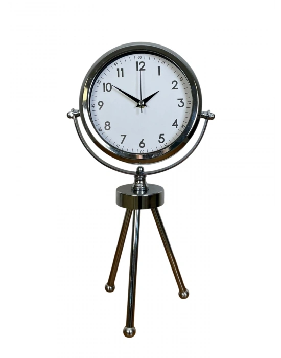 ® Krom Modern Classic Üç Ayaklı Metal Masa Saati