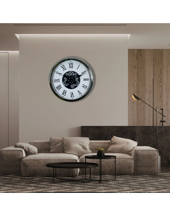 ® Krom Roma Rakamlı 60 Cm Çarklı Duvar Saati