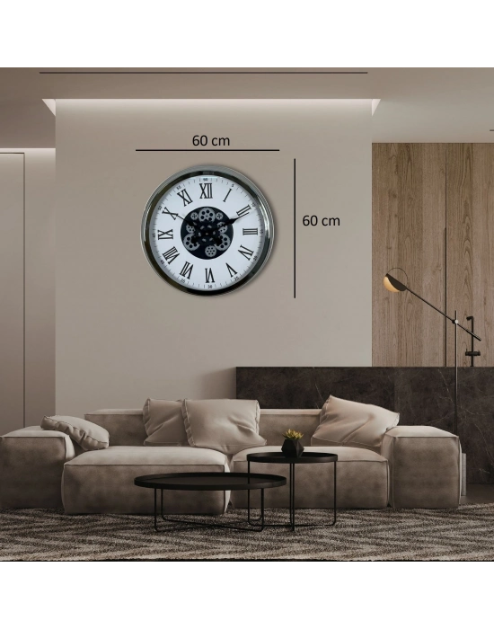 ® Krom Roma Rakamlı 60 Cm Çarklı Duvar Saati