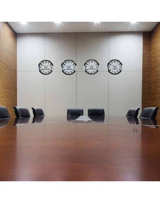 Krom Seri 36 cm Metal Dünya Saatleri (4’lü Set)