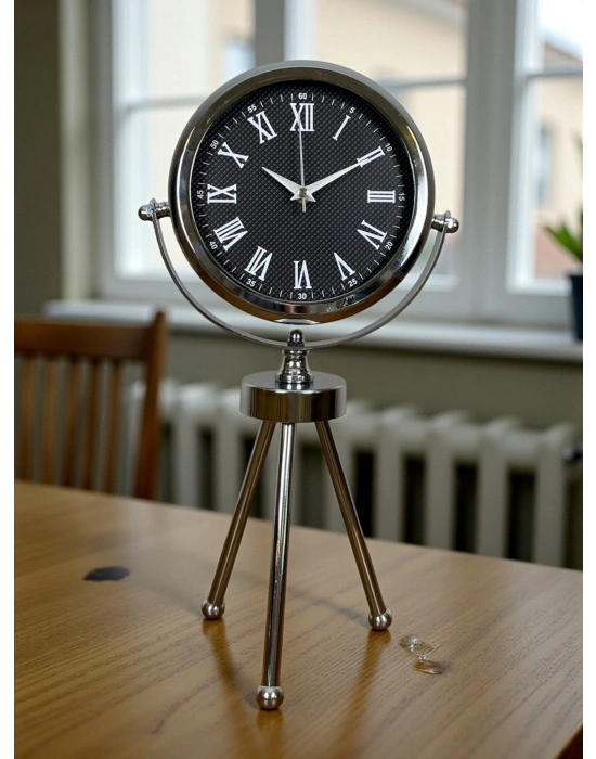 ® Krom Şık Üç Ayaklı Masa Saati