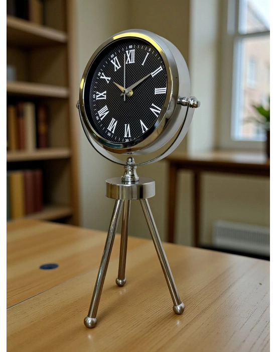 ® Krom Şık Üç Ayaklı Masa Saati