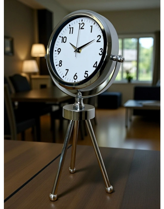 ® Krom Zarif & Şık Üç Ayaklı Metal Masa Saati