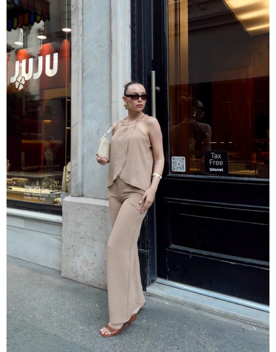 Kruvaze takım ayrobin bej s054