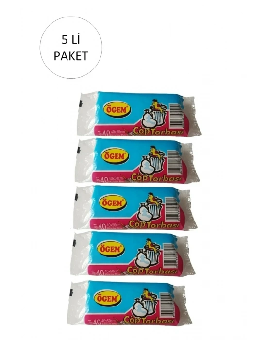Küçük Boy Çöp Torbası 40 x 50 cm 40 Lı Rulo x 5 Paket = 200 Adet (Şeffaf)