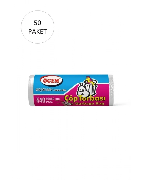 Küçük Boy Çöp Torbası 40 x 50 cm 40 Lı Rulo x 50 Paket = 2.000 Adet (Şeffaf)