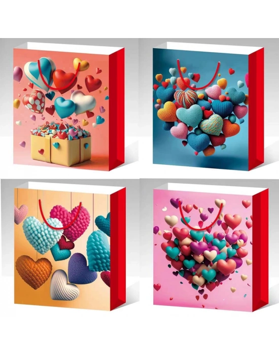 Küçük Boy Kalp Desenli Karton Çanta