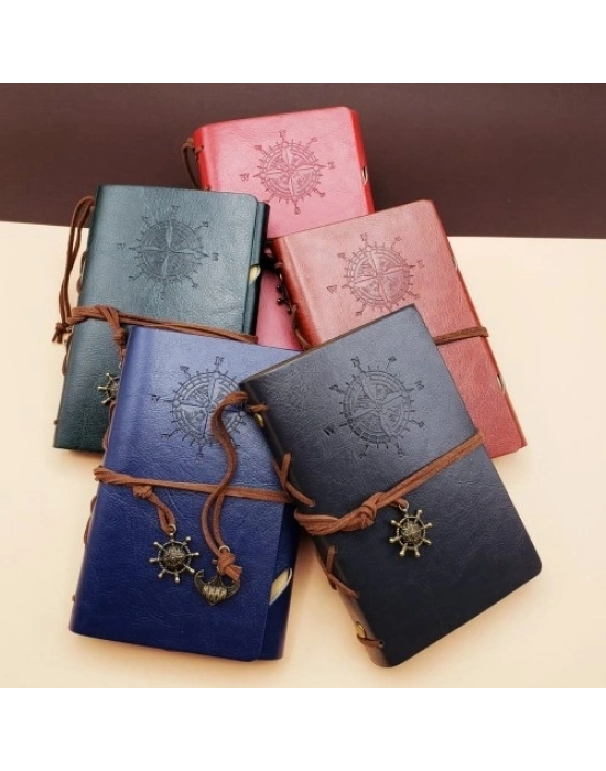 Küçük Boy Pusula Baskılı Deri Defter