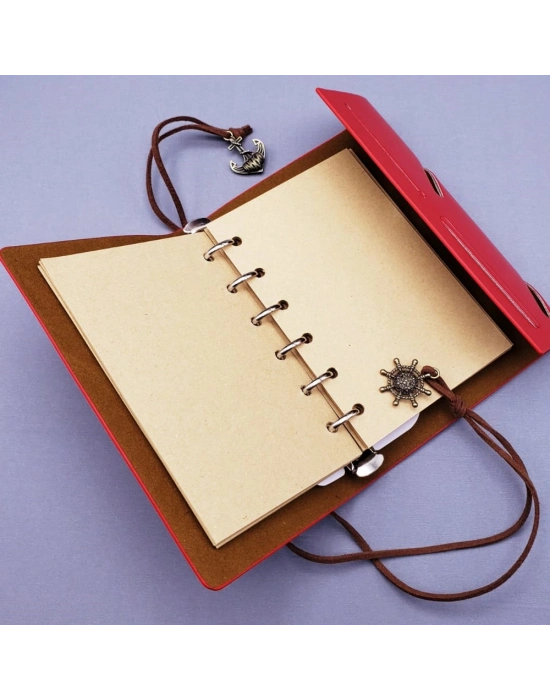 Küçük Boy Pusula Baskılı Deri Defter