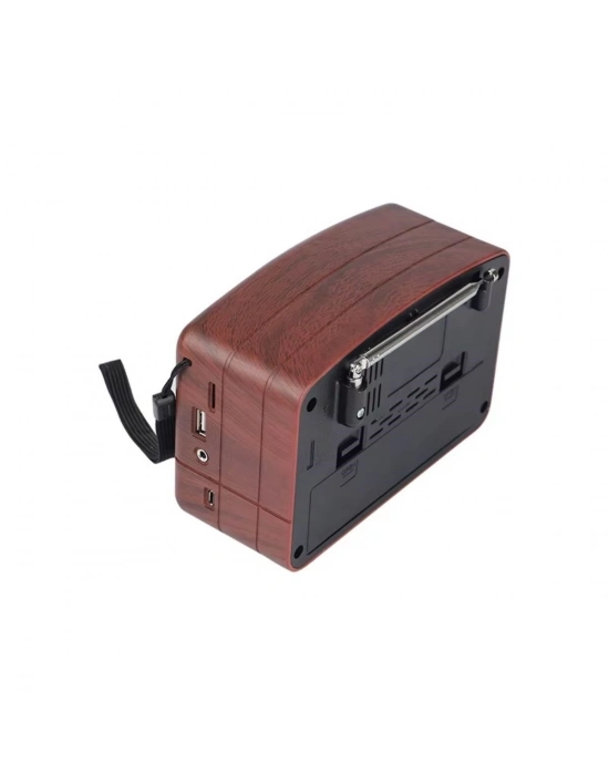 ®  Küçük Boy Retro, Nostaljik, Ahşap Tasarım Bluetooth Hoparlörlü, Şarjlı, Taşınabilir Büyük Döndürülebilen Düğmeli FM/AM Destekli Radyo NS3380