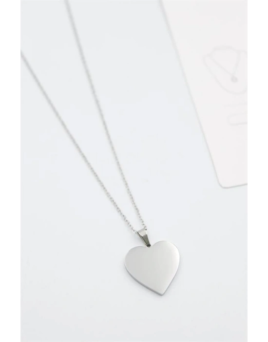 Küçük Kalp Plaka Kolye - Gümüş