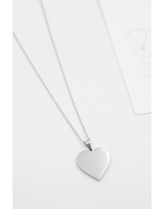 Küçük Kalp Plaka Kolye - Gümüş
