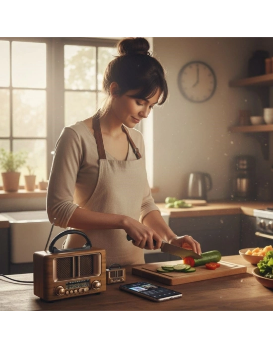 ®  Küçük Mini Boy Retro Ahşap Tasarım Bluetooth Hoparlörlü Radyo – FM/AM Destekli, Şarjlı ve Taşınabilir Radyo NS-8108