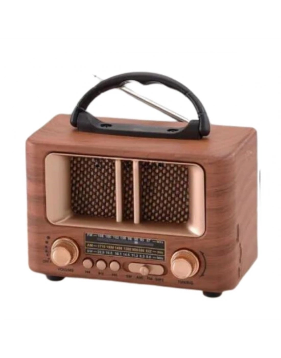 ®  Küçük Mini Boy Retro Ahşap Tasarım Bluetooth Hoparlörlü Radyo – FM/AM Destekli, Şarjlı ve Taşınabilir Radyo NS-8108