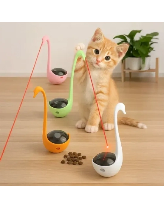 Kuğu Şeklinde Lazerli ve Mama Hazneli Kedi Oyuncağı