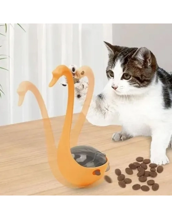 Kuğu Şeklinde Lazerli ve Mama Hazneli Kedi Oyuncağı