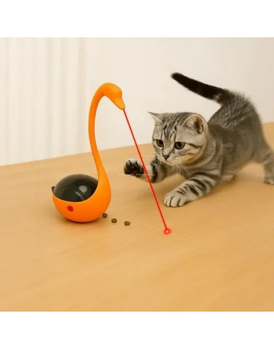 Kuğu Şeklinde Lazerli ve Mama Hazneli Kedi Oyuncağı