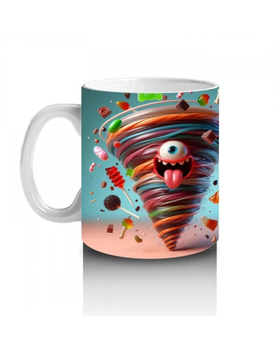 Külah İçinde Balkabağı ve Şekerlemelerle Eğlenceli Cadılar Bayramı Baskılı Kupa