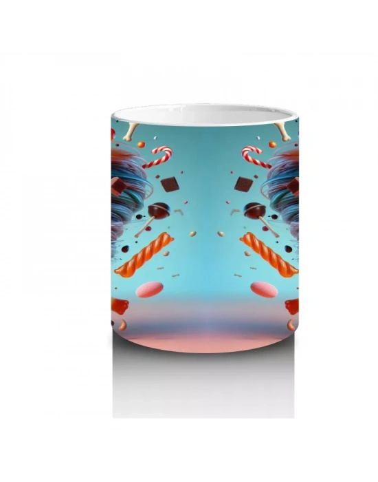 Külah İçinde Balkabağı ve Şekerlemelerle Eğlenceli Cadılar Bayramı Baskılı Kupa