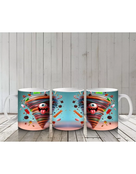 Külah İçinde Balkabağı ve Şekerlemelerle Eğlenceli Cadılar Bayramı Baskılı Kupa