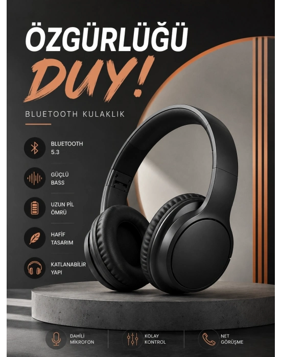 Kulak Üstü Bluetooth Kulaklık Ayarlanabiilir Uzun Pil Ömrü Kablosuz 5.0 Bluetooth
