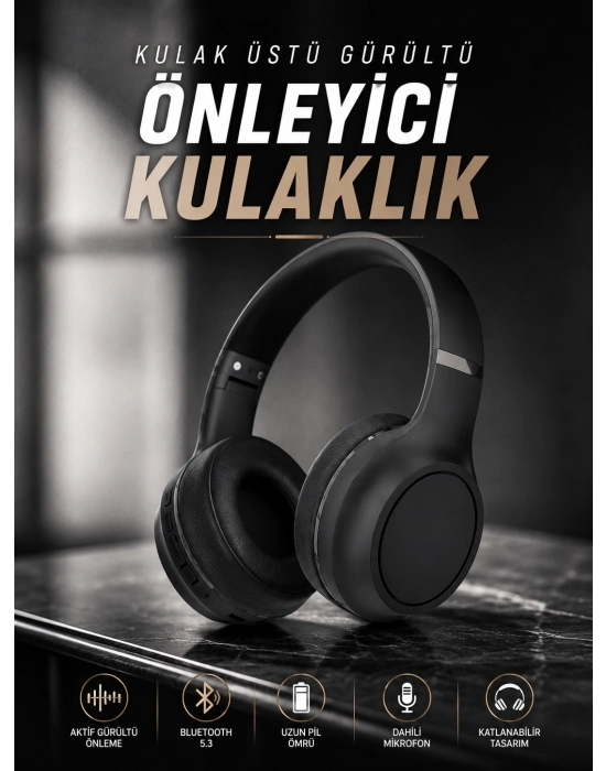 Kulak Üstü Kablosuz Bluetooth Kulaklık Gürültü Önleyici Ayarlanabilir