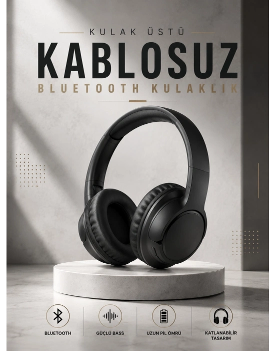 Kulak Üstü Kablosuz Bluetooth Kulaklık Yüksek Ses Kaliteli ANC Özelliği
