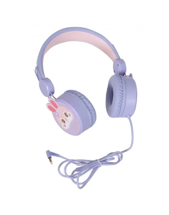 ® KULAKLIK MİKROFONLU KABLOLU TAVŞAN RESİMLİ LİLA