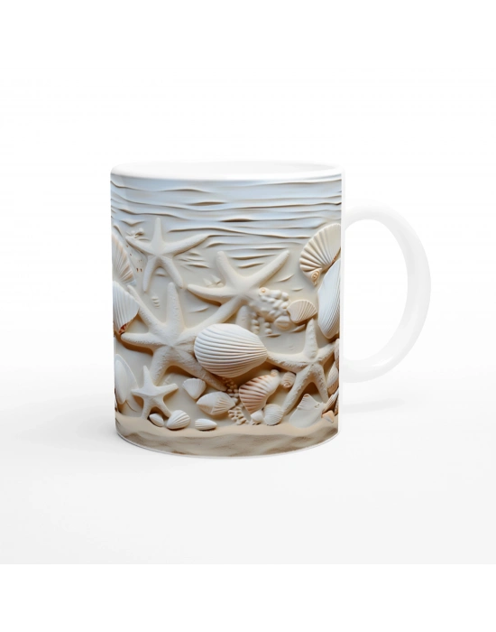 Kum Dalgaları ve Deniz Kabuğu Detaylı Su Altı Temalı Kupa Bardak