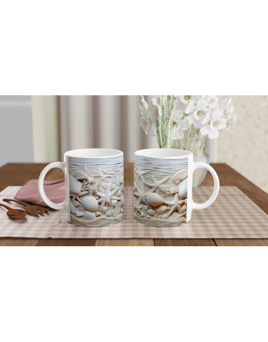 Kum Dalgaları ve Deniz Kabuğu Detaylı Su Altı Temalı Kupa Bardak