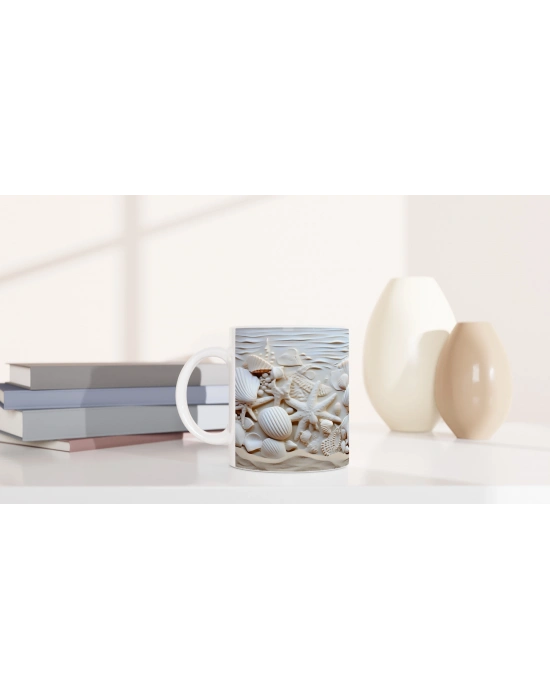 Kum Dalgaları ve Deniz Kabuğu Detaylı Su Altı Temalı Kupa Bardak