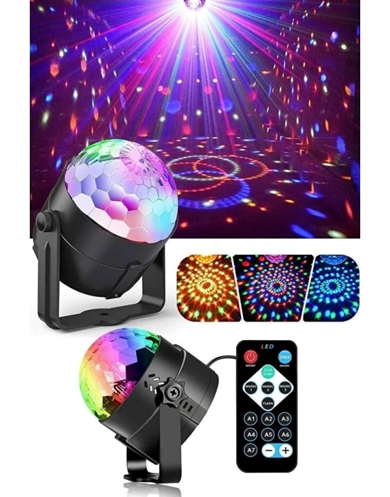 Kumandalı Sese Duyarlı Çok Renkli LED Disko Topu - Lazer Işıklı Parti Küresi