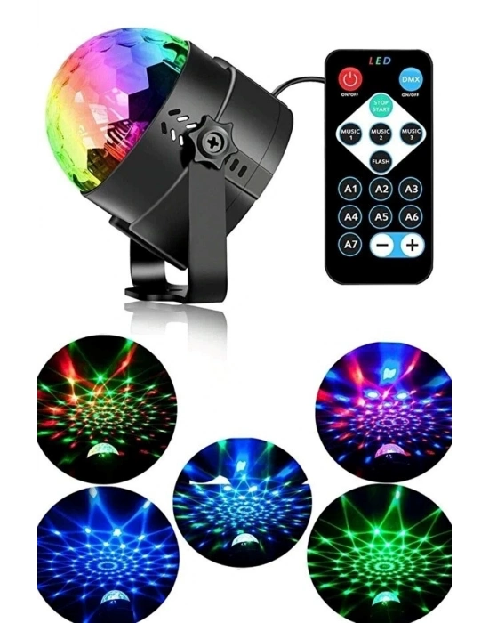 Kumandalı Sese Duyarlı Çok Renkli LED Disko Topu - Lazer Işıklı Parti Küresi