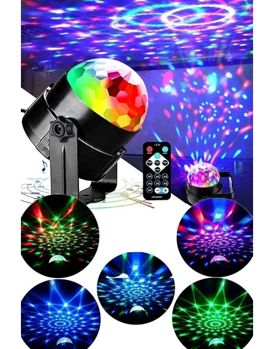 Kumandalı Sese Duyarlı Çok Renkli LED Disko Topu - Lazer Işıklı Parti Küresi