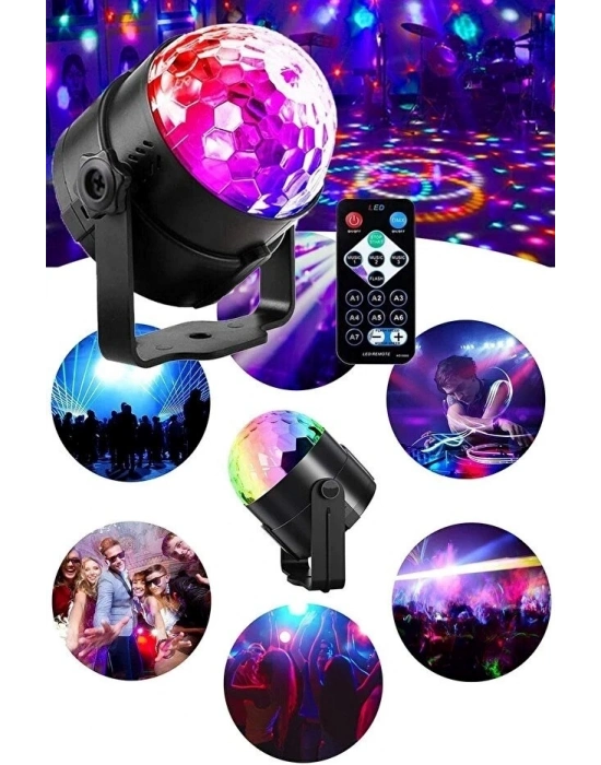 Kumandalı Sese Duyarlı Çok Renkli LED Disko Topu - Lazer Işıklı Parti Küresi