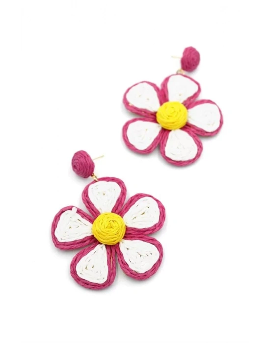 Kumaş Papatya Küpe - Fuşya