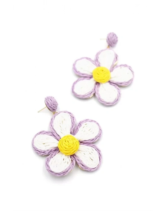 Kumaş Papatya Küpe - Mor