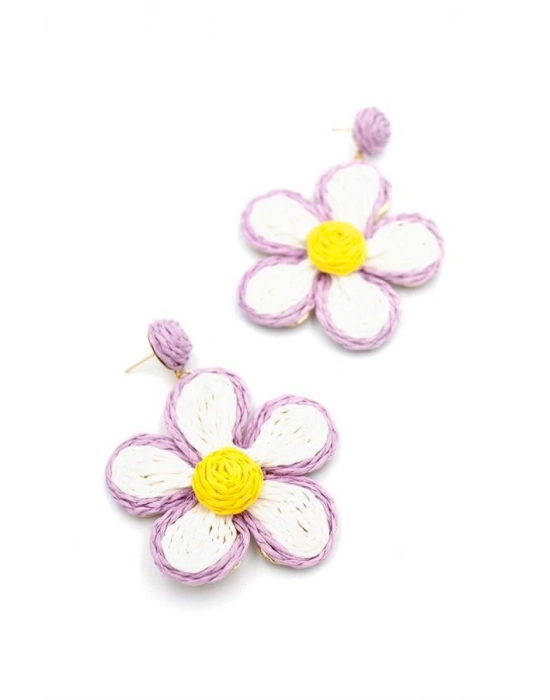 Kumaş Papatya Küpe - Mor