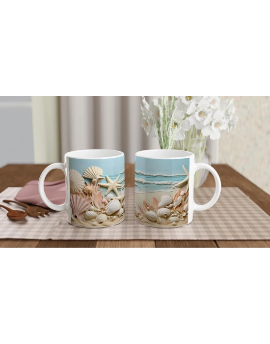 Kumsal ve Deniz Dalgalı Kabuk Temalı Su Altı Kupa Bardak