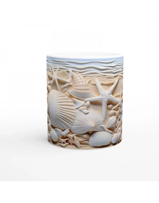 Kumsalda Deniz Yıldızları ve Kabuklar Su Altı Temalı Kupa Bardak