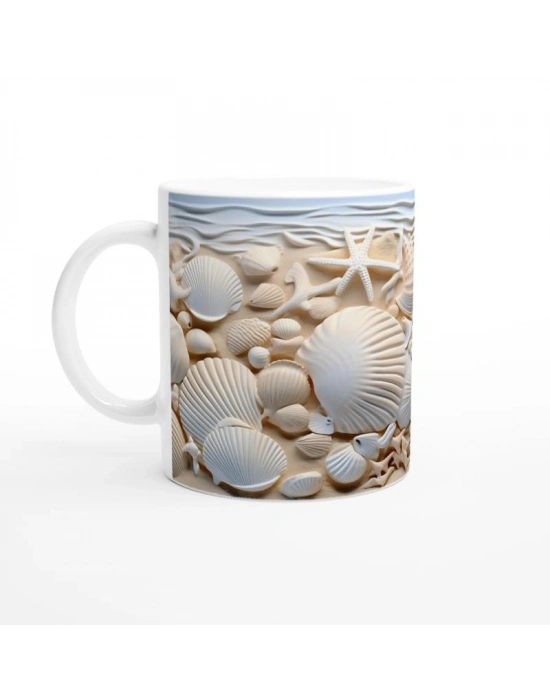 Kumsalda Deniz Yıldızları ve Kabuklar Su Altı Temalı Kupa Bardak