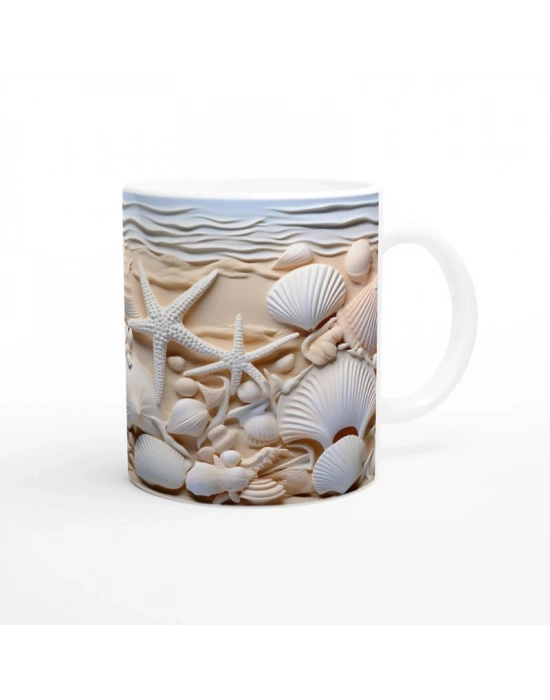 Kumsalda Deniz Yıldızları ve Kabuklar Su Altı Temalı Kupa Bardak