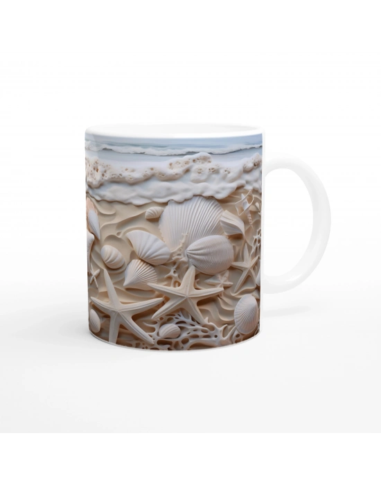 Kumsalda Kabuk ve Deniz Yıldızlarıyla Süslenmiş Su Altı Temalı Kupa Bardak