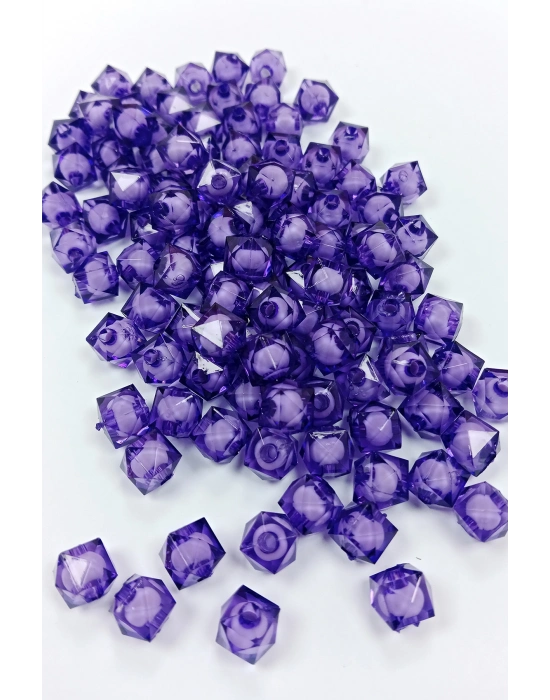 Küp Boncuk İçten Boncuklu Bileklik Çanta Boncuğu 10 mm 50 gr Eflatun - BNC458