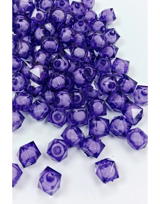 Küp Boncuk İçten Boncuklu Bileklik Çanta Boncuğu 10 mm 50 gr Eflatun - BNC458